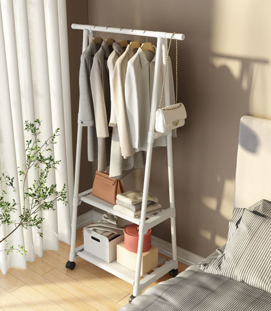 Вешалка передвижная напольная с полками Triangle clothes Rack 160х55х42 см./Стойка для вещей, обуви на колесах - фото 3 - id-p213278856