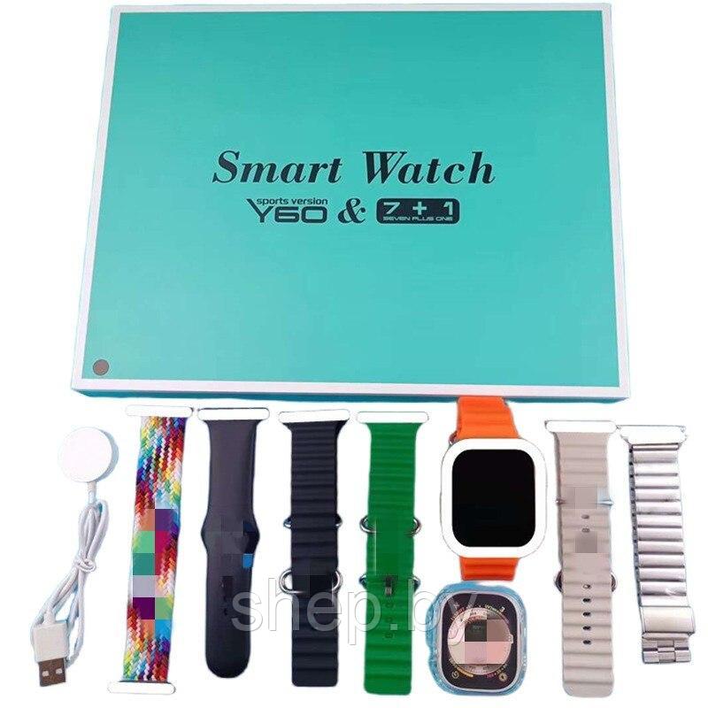 Умные смарт часы Smart Watch Y60 7+1 / NFC / микрофон / беспроводная зарядка / + 7 ремешков!!! NEW 2023!!! - фото 1 - id-p213278907