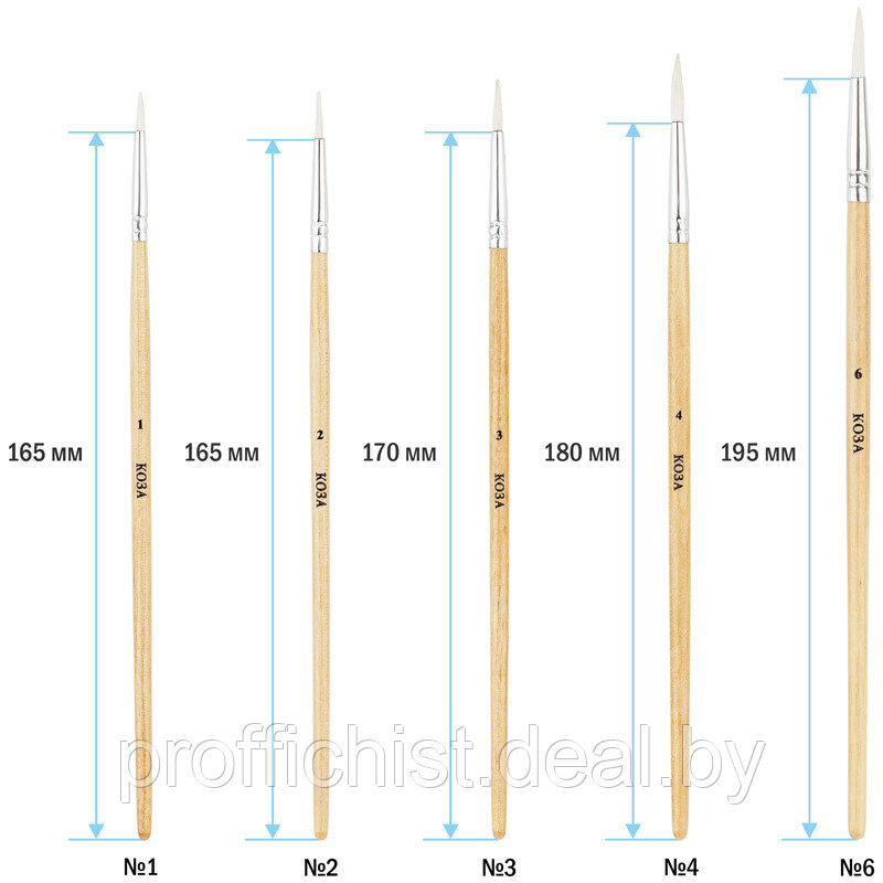 Набор кистей ArtSpace 5шт., коза, круглые, № 1, 2, 3, 4, 5, блистер ЦЕНА БЕЗ НДС!!! - фото 3 - id-p213280061