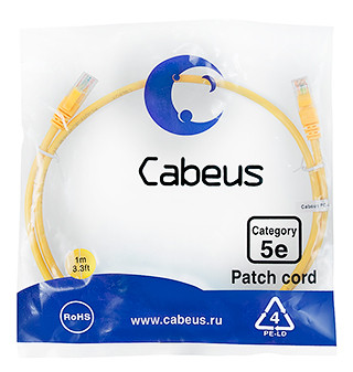 Патч-корд Cabeus PC-UTP-RJ45-Cat.5e-1m-YL Кат.5е 1 м желтый - фото 1 - id-p213264421