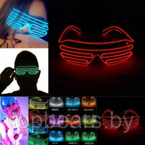 Светодиодные очки EL Wire для вечеринок с подсветкой (три режима подсветки) Красные - фото 1 - id-p213283510