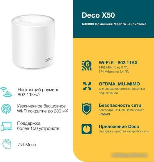 Wi-Fi роутер TP-Link Deco X50 - фото 3 - id-p213227065