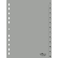 Разделитель для документов Durable, А4, с маркировкой, цифровой 1-12, 12 л. полипропилен, серый