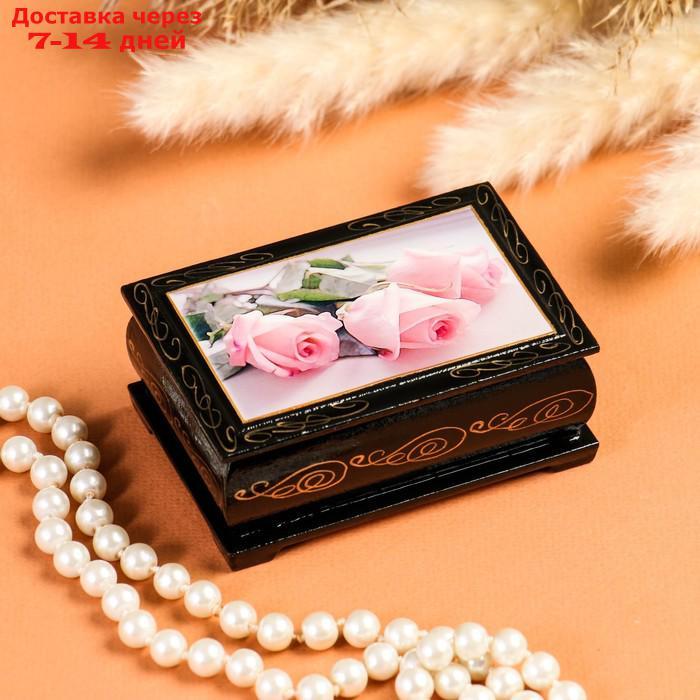 Шкатулка "Розовые розы", 6×9 см, лаковая миниатюра - фото 1 - id-p213284551
