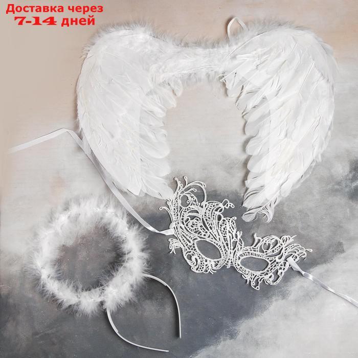 Карнавальный набор "Белый ангел", крылья, маска, ободок - фото 3 - id-p213284632