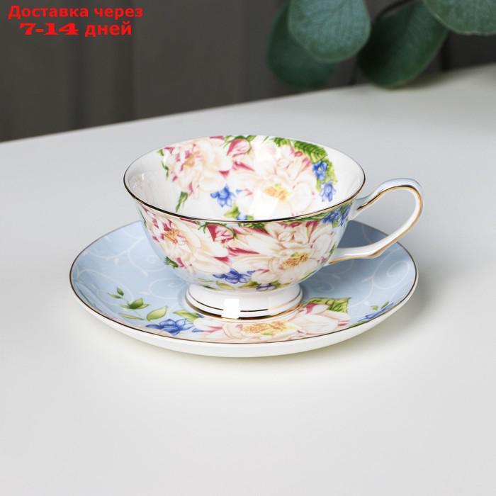 Чайная пара "Чайная роза", чашка 200 мл, блюдце 13,5 см, цвет голубой - фото 1 - id-p213285909