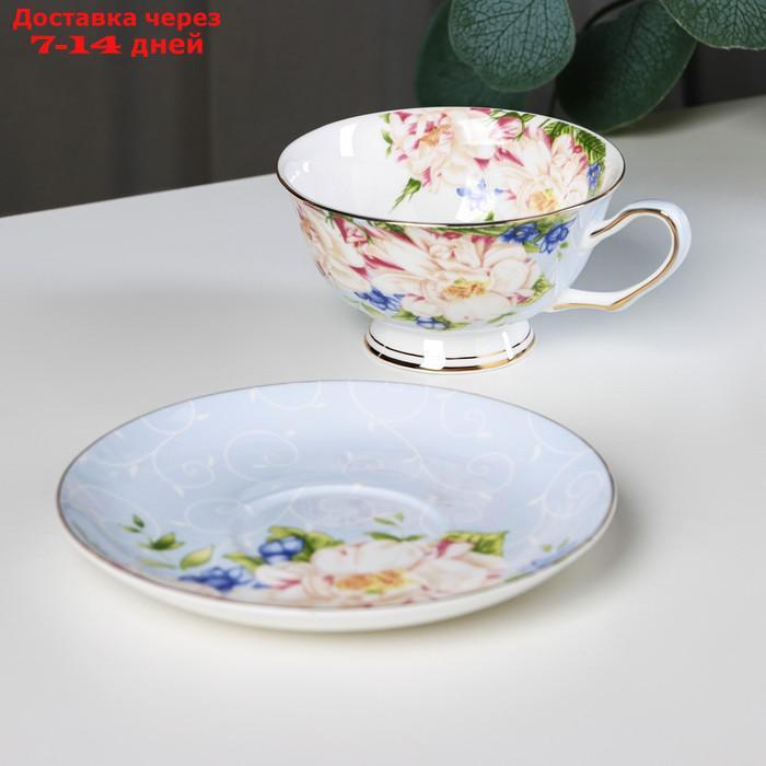 Чайная пара "Чайная роза", чашка 200 мл, блюдце 13,5 см, цвет голубой - фото 2 - id-p213285909
