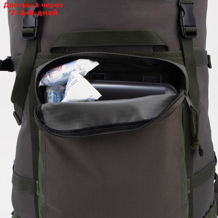 Рюкзак туристический, 70 л, отдел на молнии, 3 наружных кармана, цвет хаки - фото 2 - id-p213287616