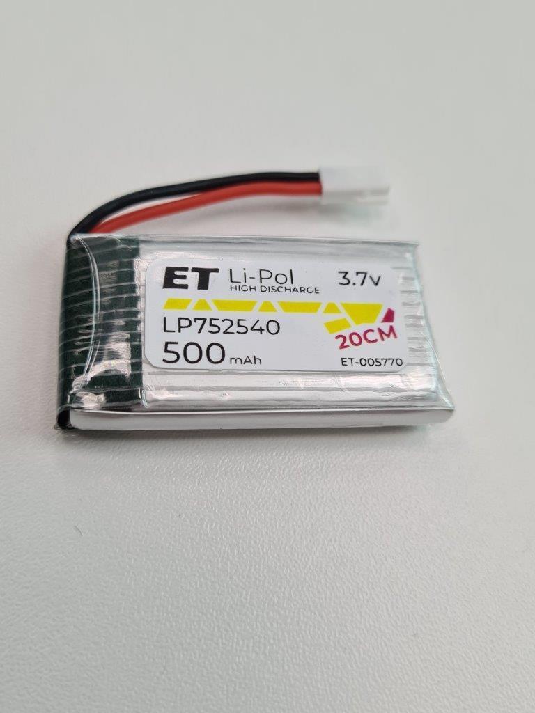Аккумулятор 752540 500mAh высокотоковый - ET LP752540-20CM, 3.7V, Li-Pol (подходит для квадрокоптеров)