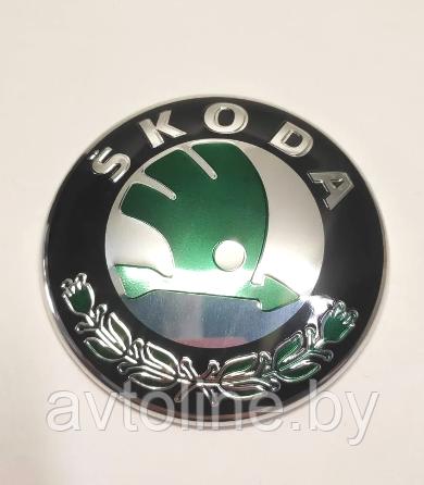Эмблема SKODA 80 мм зеленая на скотче ESH-001