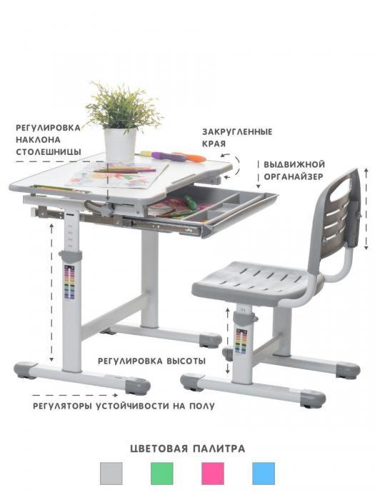 Парта для школьника растущая школьная детская стол трансформер письменный со стулом набор мебели для детей - фото 4 - id-p213388080