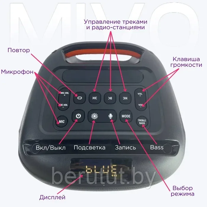 Портативная напольная беспроводная колонка Bluetooth MIVO MD-165 с микрофоном - фото 4 - id-p213389929