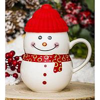 Кружка новогодняя «Снеговичок» красная шапка