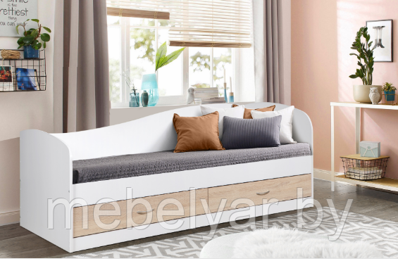 Кровать односпальная Мебель Класс Лагуна-2 белый / дуб сонома - фото 1 - id-p179426177
