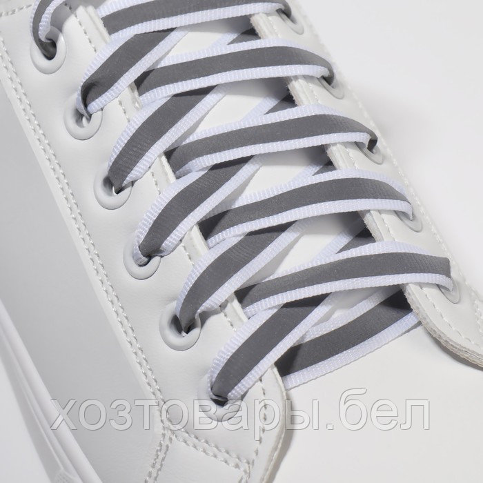 Шнурки с плоск сечением со светоотраж полосой 10мм 110см (пара) белые - фото 2 - id-p211339922