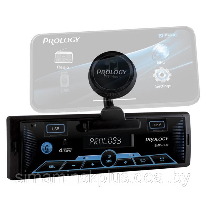 Автомагнитола PROLOGY SMP-300, 1DIN, USB/ FM/ BT, приложение OS Android/ iOS, RCA 4х55 Вт - фото 2 - id-p213424826