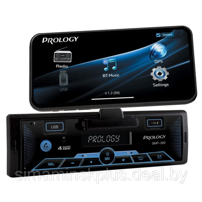 Автомагнитола PROLOGY SMP-300, 1DIN, USB/ FM/ BT, приложение OS Android/ iOS, RCA 4х55 Вт - фото 3 - id-p213424826