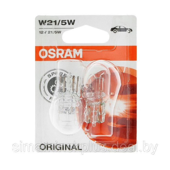 Лампа автомобильная Osram, W21/5W, 12 В, 21/5 Вт, набор 2 шт, 7515-02B - фото 2 - id-p213424985