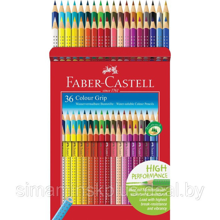 Карандаши цветные Faber-Castell "Grip", 36 цветов, трехгранные, заточенные, в картонной коробке с европодвесом - фото 1 - id-p213427968