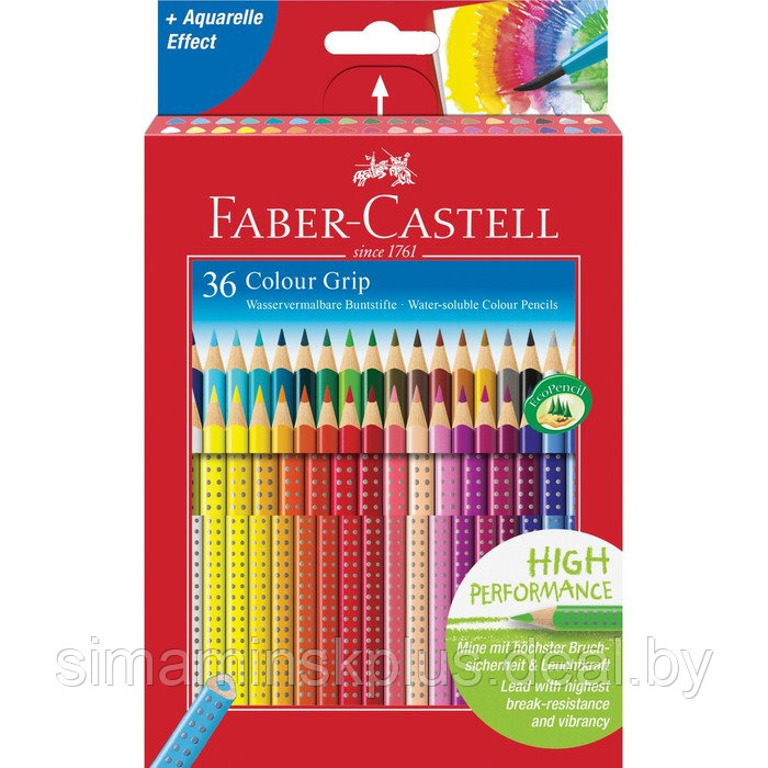 Карандаши цветные Faber-Castell "Grip", 36 цветов, трехгранные, заточенные, в картонной коробке с европодвесом - фото 2 - id-p213427968