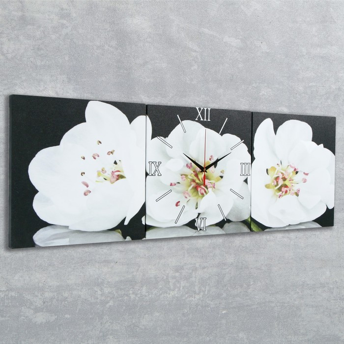 Часы настенные, модульные, серия: Цветы, "Белые орхидеи", 35х110 см - фото 2 - id-p213428543