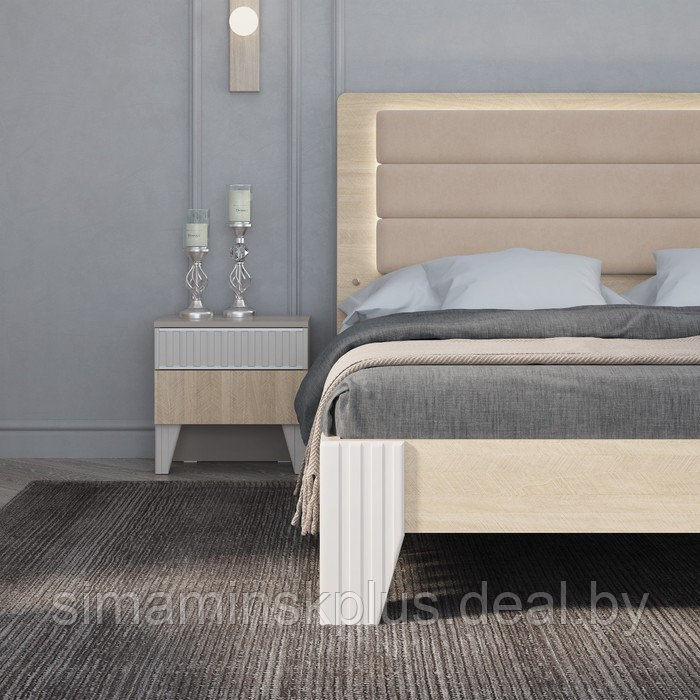 Кровать с подсветкой «Беатрис №1.1», 1400×2000 мм, без основания, цвет палермо/софт латте - фото 2 - id-p213428965