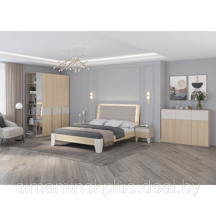 Кровать с подсветкой «Беатрис №1.1», 1400×2000 мм, без основания, цвет палермо/софт латте - фото 3 - id-p213428965