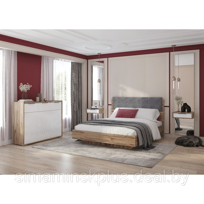Кровать с мягким элементом «Николь №1.1», 1400×2000 мм, цвет серый/дуб альпийский - фото 3 - id-p213428970