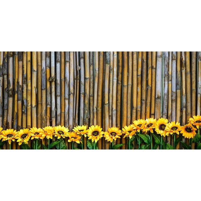 Фотосетка, 320 × 155 см, с фотопечатью, «Бамбуковый забор и подсолнухи» - фото 1 - id-p213433202