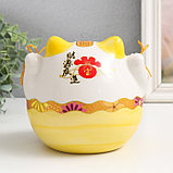 Сувенир керамика "Желтый кот Манэки-нэко с колокольчиками" 12,5х16,5х14 см, фото 3