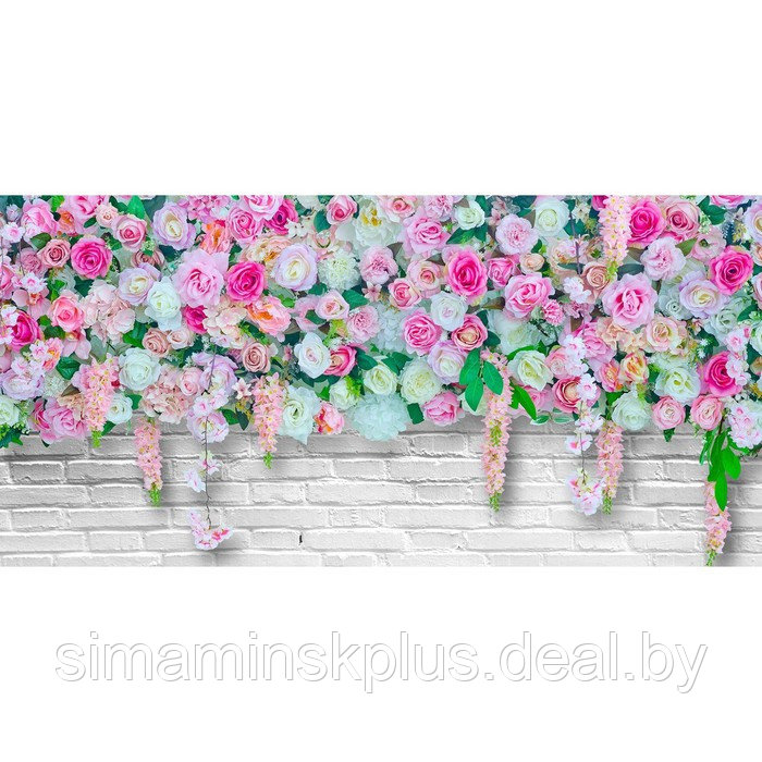 Фотосетка, 320 × 155 см, с фотопечатью, «Розы на белой кирпичной стене» - фото 1 - id-p213430423