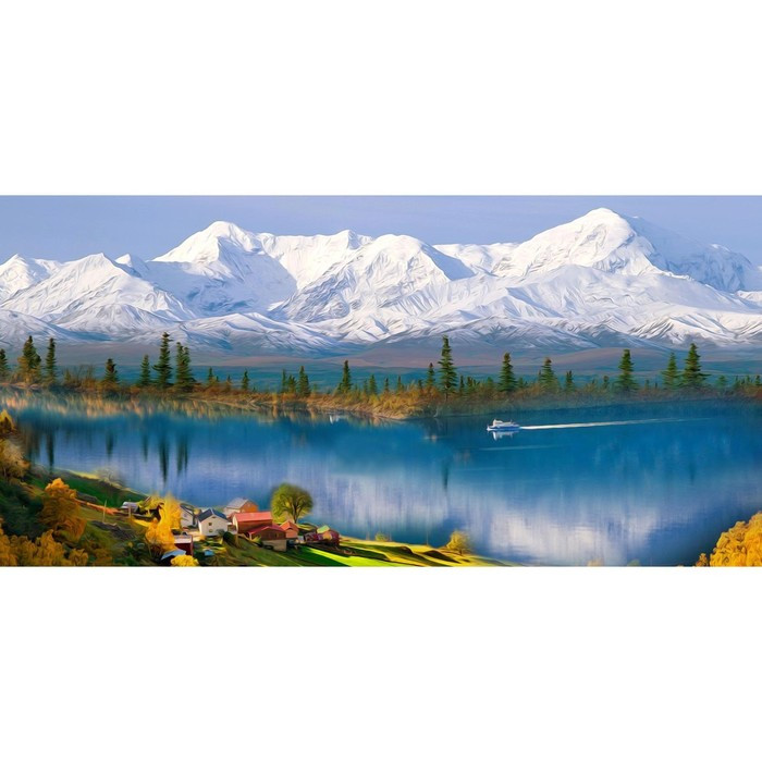 Фотосетка, 320 × 155 см, с фотопечатью, «Озеро в горах» - фото 1 - id-p213433339