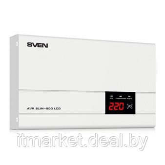 Стабилизатор напряжения 500VA SVEN AVR SLIM-500 LCD (500VA/400W, 1 евророзетка) - фото 1 - id-p213402263