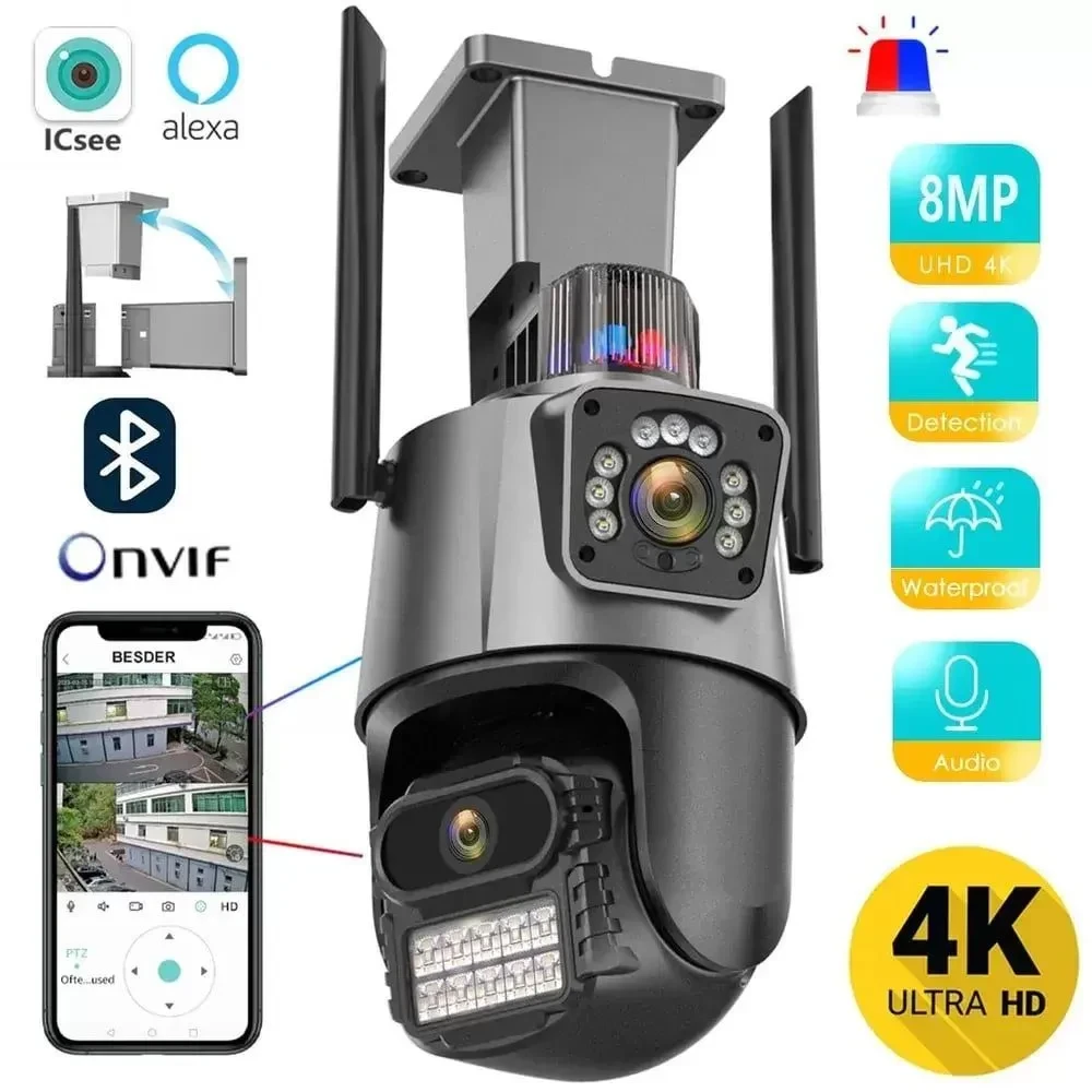 Уличная беспроводная WiFi ip камера видеонаблюдения 8 Мп Full HD 4K камера с двойным объективом - фото 1 - id-p213457862
