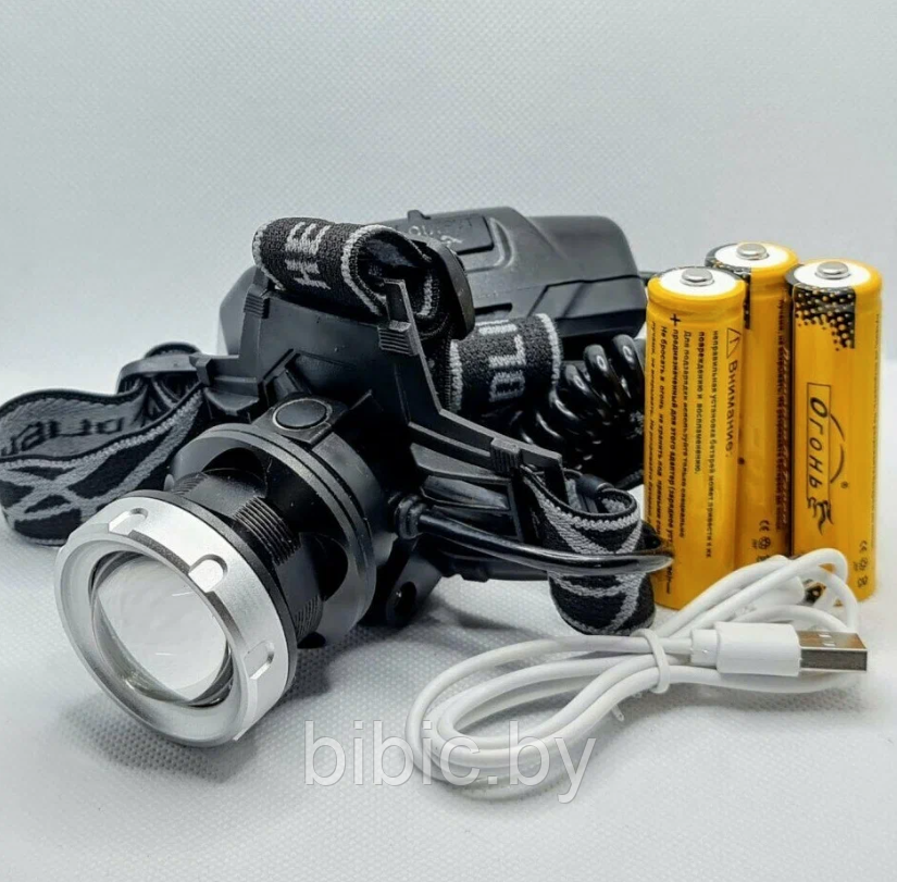 Фонарь налобный HT-798-P70 (АКБ+USB) до 1км, фонарик светодиодный на голову лоб, мощный с 4 режимами - фото 3 - id-p213461074