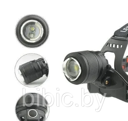 Фонарь налобный HТ-193-2 (АКБ+USB) до 1км, фонарик светодиодный на голову лоб, мощный, влагозащитный - фото 3 - id-p213461098