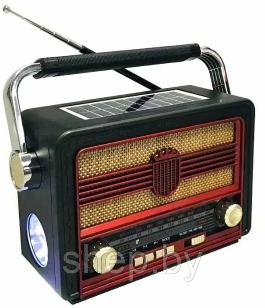 Ретро радиоприёмник Meier M-528BT-S FM/AM/SW,USB/SD,Bluetooth, солнечная батарея, цвет: золото, красное дерево - фото 2 - id-p213461140