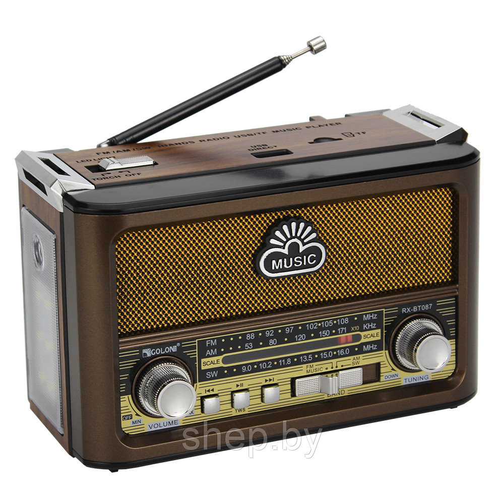 Радиоприёмник Golon RX-BT-087 FM/AM/SW,USB/SD,Bluetooth, фонарик,  цвет: 3 цвета