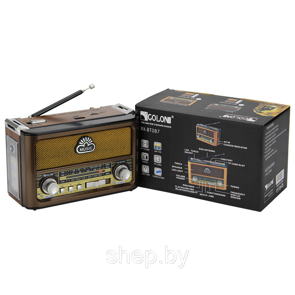 Радиоприёмник Golon RX-BT-087 FM/AM/SW,USB/SD,Bluetooth, фонарик, цвет: 3 цвета - фото 6 - id-p213461145