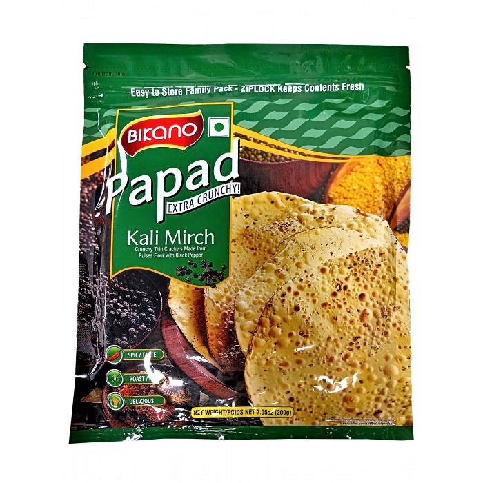 Лепешки Из Муки Бобовых Папад Papad Bikano Kali Mirch, 200г - с черным перцем