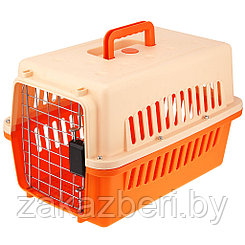 Корзина для переноски домашних животных пластмассовая 48х30х30см, с металлической дверцей, оранжевый (Китай)