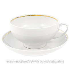 Чашка чайная фарфоровая 220мл, д10см, h5,5см, форма "Рубин", с блюдцем, отводка золотом(Россия)