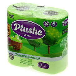 Туалетная бумага 2-х слойная "Plushe Classic" 18м, 4 рулона, зеленое яблоко (Россия)