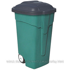 Бак для мусора пластмассовый 105л, 82х82х75см, с крышкой, на колесах, темно-зеленый/черный (Россия)