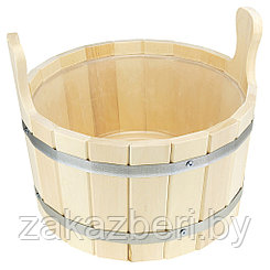 Шайка для бани деревянная 15л, д43см, h32см, с пластмассовой вставкой, двойная металлическая обвязка, липа