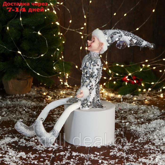 Новогодний шут "В блестящем костюмчике" 40 см, серебро - фото 4 - id-p213484588