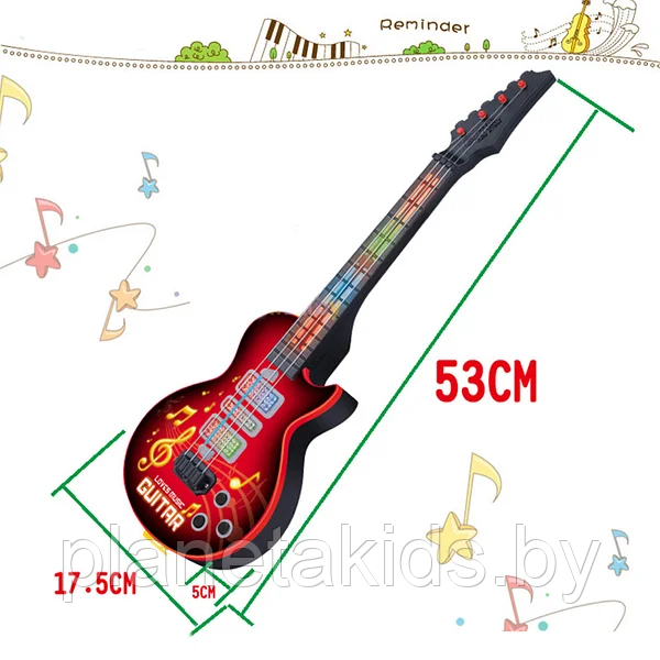 Игрушечная музыкальная электрическая гитара со световыми эффектами, Электрогитара 4 струны, арт.939A - фото 3 - id-p213537534