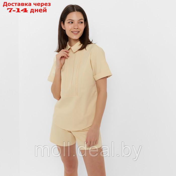 Костюм женский (рубашка, шорты) MINAKU: Enjoy цвет бежевый, размер 44 - фото 1 - id-p213486897