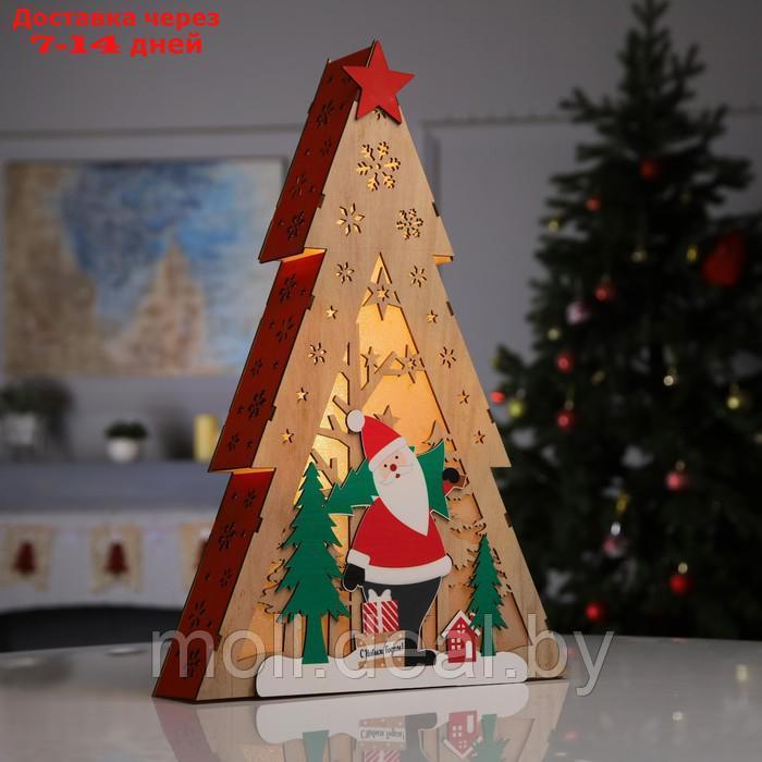 Фигура дерев. "Дед Мороз с подарками" 29.5х7x45 см, 8 LED, AAAx2 (не в компл.), Т/БЕЛЫЙ - фото 1 - id-p213485077