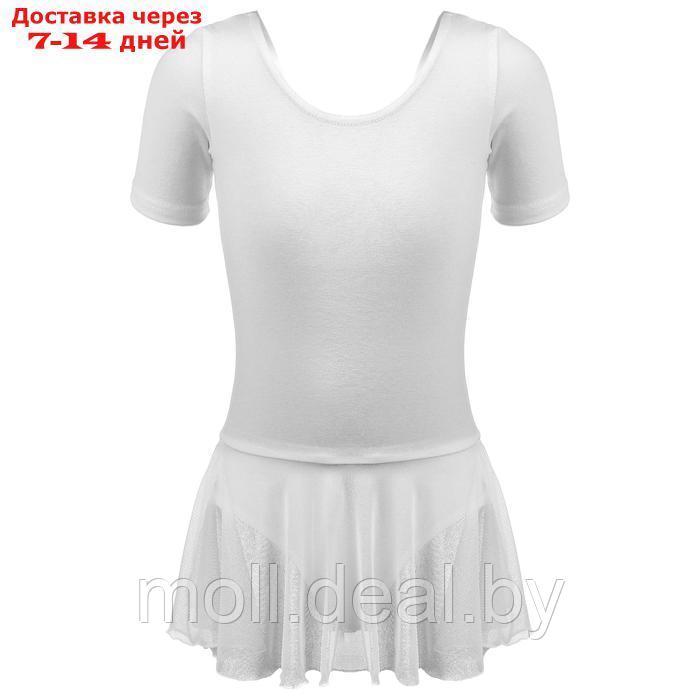 Купальник для хореографии х/б, короткий рукав, юбка-сетка, размер 40, цвет белый - фото 1 - id-p213488687